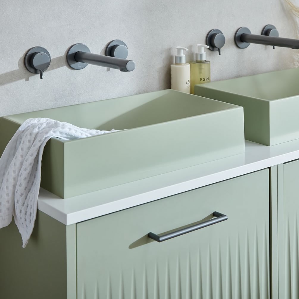 Vado Safari Sage Green Mineral Square Countertop Basin - Lifestyle Image 1
